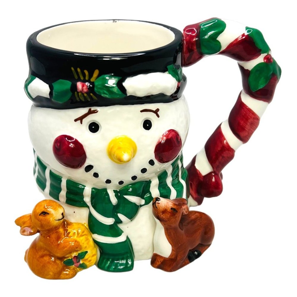 ‘Tis The Season 16 oz Snowman Mug Cup Rabbit Deer Candy Cane Handle Christmas - Picture 3 of 9